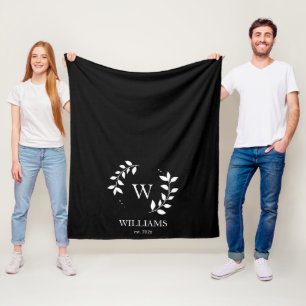 Couverture Polaire Monogramme noir initial nouvellement marié Élégant