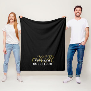 Couverture Polaire Monogramme Noir Or Blanc Minimaliste Élégant Homme