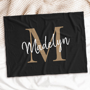 Couverture Polaire Monogramme Noir Or Élégant Feminine Chic Script