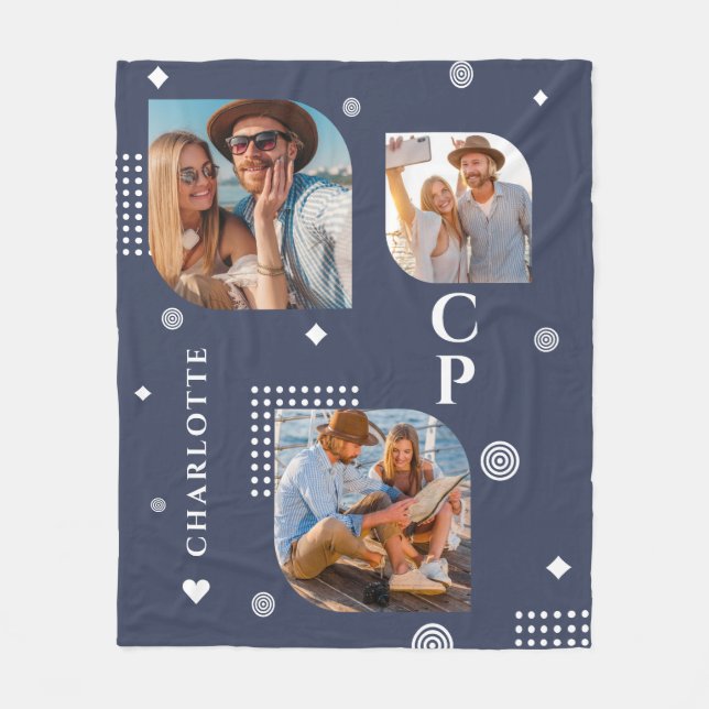 Couverture Polaire Monogramme Nom 3 Photo Collage tendance (Devant)