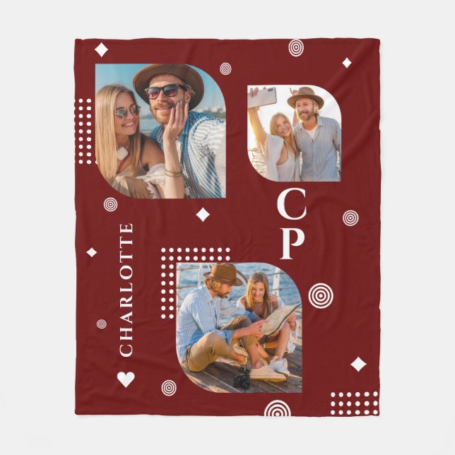 Couverture Polaire Monogramme Nom 3 Photo Collage tendance (Devant)