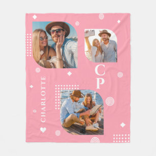 Couverture Polaire Monogramme Nom 3 Photo Collage tendance moderne