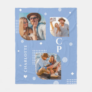 Couverture Polaire Monogramme Nom 3 Photo Collage tendance moderne
