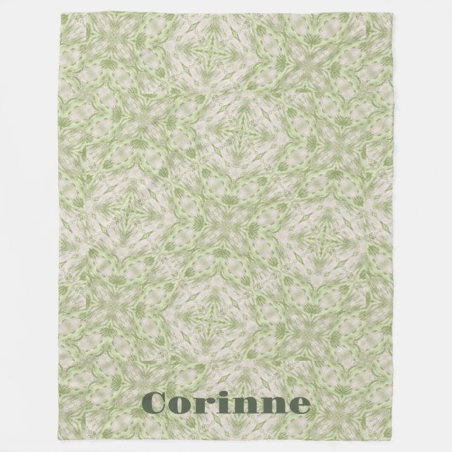 Couverture Polaire Monogramme Nom Sage Green Motif | (Devant)
