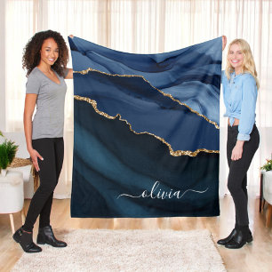 Couverture Polaire Monogramme or de la géode d'âge bleu marine