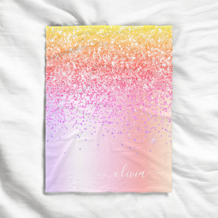 Couverture Polaire Monogramme Pailleté Rose Or Violet Arc-en-ciel Pas