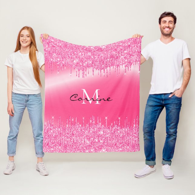 Couverture Polaire Monogramme Parties scintillant à séchage rose chau (En situation)
