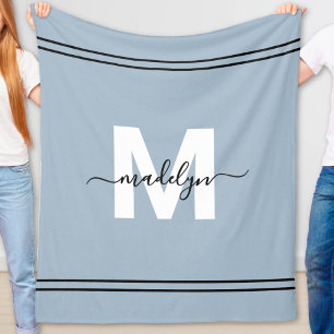 Couverture Polaire Monogramme personnalisé bleu poussiéreux