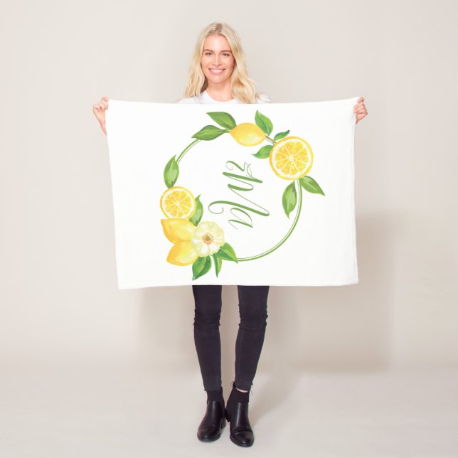 Couverture Polaire Monogramme personnalisé Citrus citron Floral Nom d (En situation)