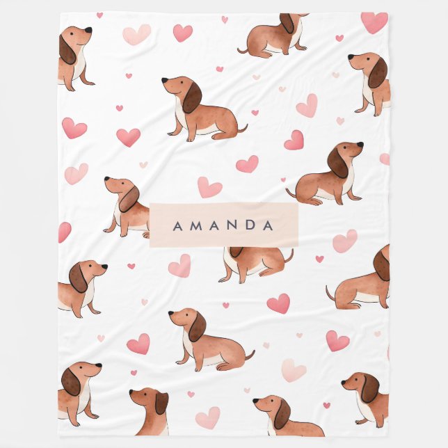 Couverture Polaire Monogramme Personnalisé Mignon Chien Dachshund (Devant)