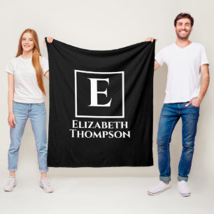 Couverture Polaire Monogramme personnalisé minimaliste noir et blanc