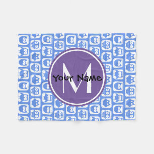 Couverture Polaire Monogramme Personnalisé N1 de Chouette Bleue et Li