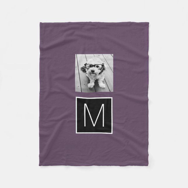 Couverture Polaire Monogramme personnalisé noir et blanc 1 photo Coll (Devant)
