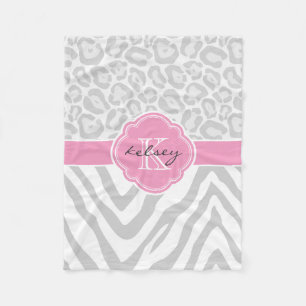 Couverture Polaire Monogramme personnalisé Poster de animal gris et r