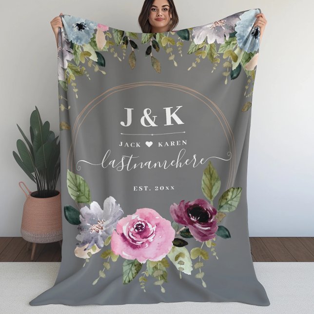 Couverture Polaire Monogramme personnalisé rose et bordeaux (Créateur téléchargé)