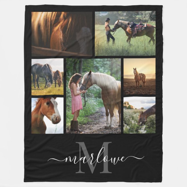 Couverture Polaire Monogramme Photo Collage noir blanc Nom (Devant)
