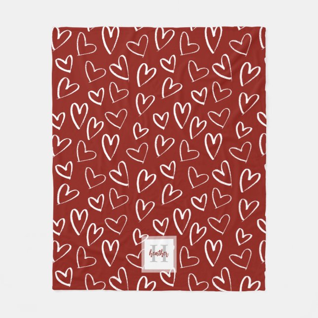 Couverture Polaire Monogramme Red Valentine Heart Motif (Devant)