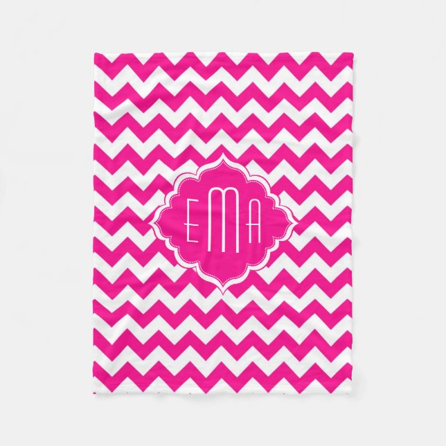 Couverture Polaire Monogramme rose et blanc Chevron Motif 2 (Devant)