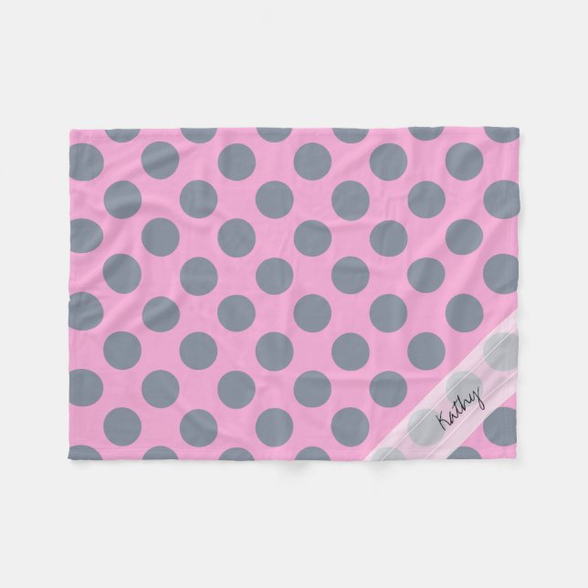 Couverture Polaire Monogramme rose gris chic Polka Motif (Devant (Horizontal))