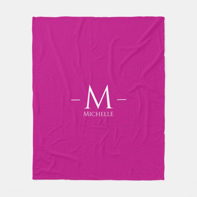 Couverture Polaire Monogramme rose tendance personnalisée Nom Modèle  (Devant)