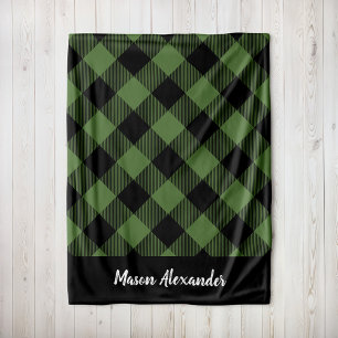 Couverture Polaire Monogramme Russe Green et Black Buffalo Check