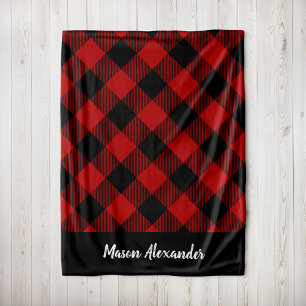 Couverture Polaire Monogramme Russe Rouge et Noir Buffalo Check