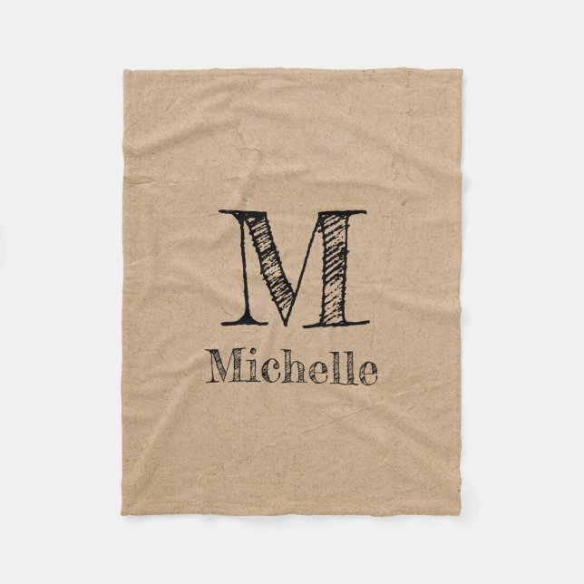 Couverture Polaire Monogramme Rustique Kraft papier Brown Look (Devant)