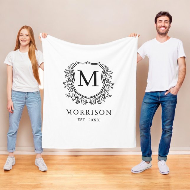 Couverture Polaire Monogramme Rustique Noir Blanc Blason Nouvellement (Créateur téléchargé)