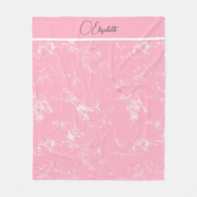 Couverture Polaire Monogramme Script rose blanc gris marbre tendance (Devant)