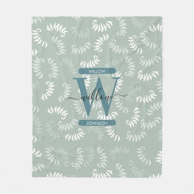Couverture Polaire Monogramme turquoise vert Feuille (Devant)