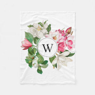 Couverture Polaire Monogramme vintage blanc et rose des fleurs de Mag