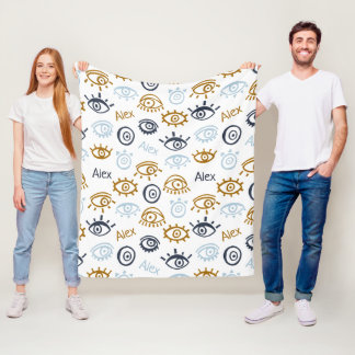Couverture Polaire Monogrammed Evil Eye Pattern | Add Name Fleece Bla