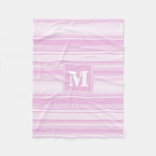 Couverture Polaire Monogrammes à rayures roses pour bébé