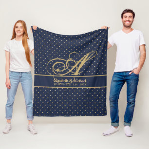 Couverture Polaire Monorgam Navy Blue Gold Polkadot Newlywes Mariage