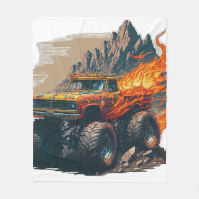 Couverture Polaire Monster Truck Mania Fleece Blanche (Devant)
