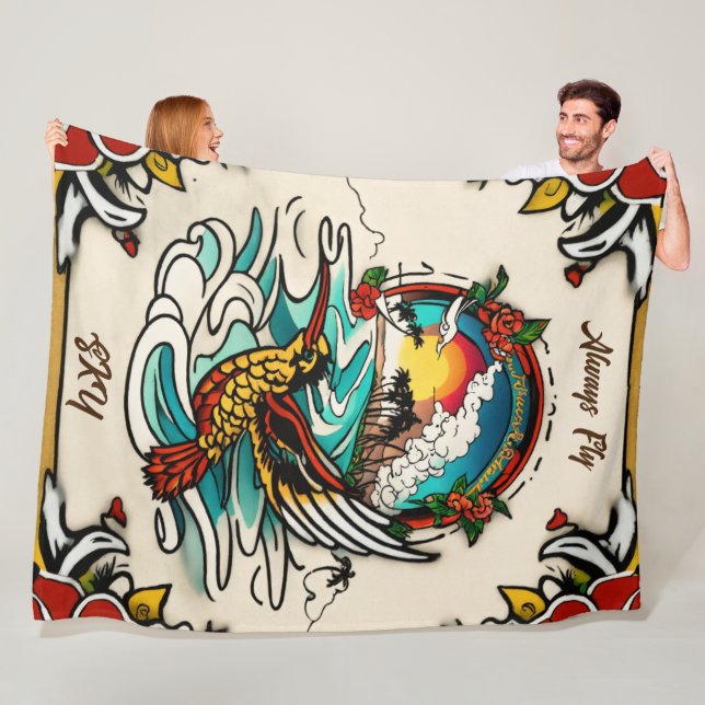 Couverture Polaire Monterey Tattoo Design : un symbole - 60"x80" (En situation)