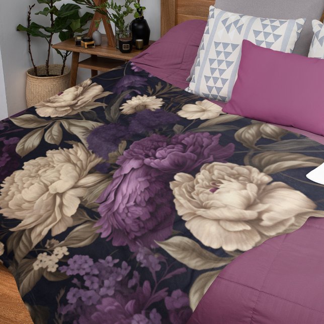 Couverture Polaire Moody Floral Peonies Purple Cream Gothique (Créateur téléchargé)