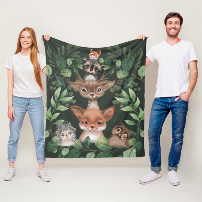 Couverture Polaire Moody Green Woodland Forest Animaux Baby Boy (En situation)