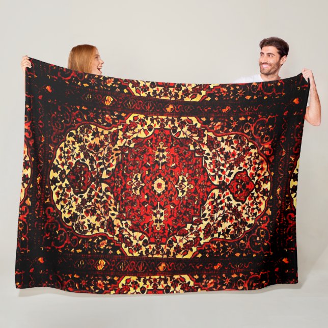 Couverture Polaire Moquette persane look rouge et crème (En situation)