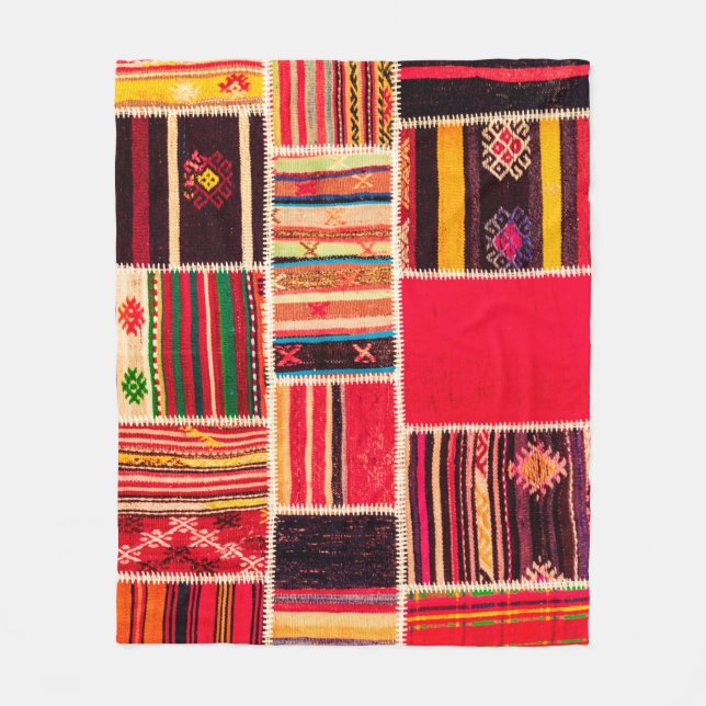 Couverture Polaire Moquette turque patchwork fait main. Patchwork Pat (Devant)
