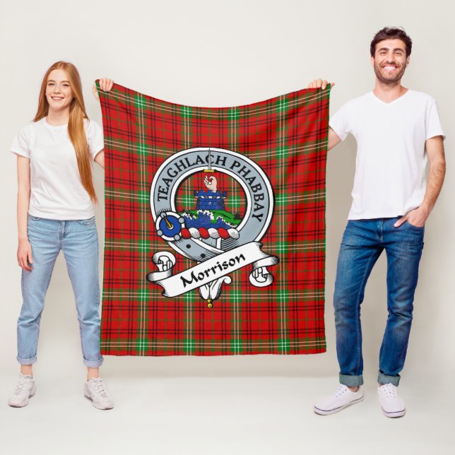 Couverture Polaire Morrison Rouge Moderne Clan Badge Tartan Plaid (En situation)