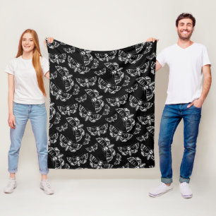 Couverture Polaire Morts noires et grises Tête Faucon Moth Crâne Goth