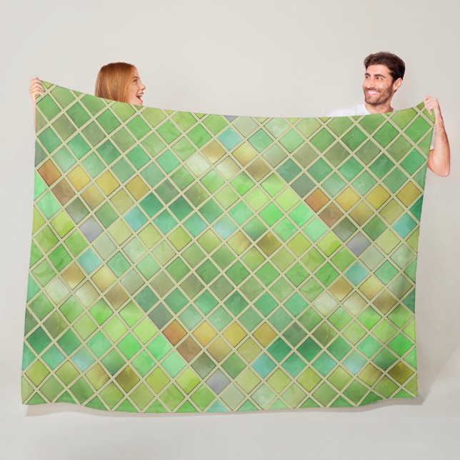 Couverture Polaire Mosaïque jaune vert (En situation)