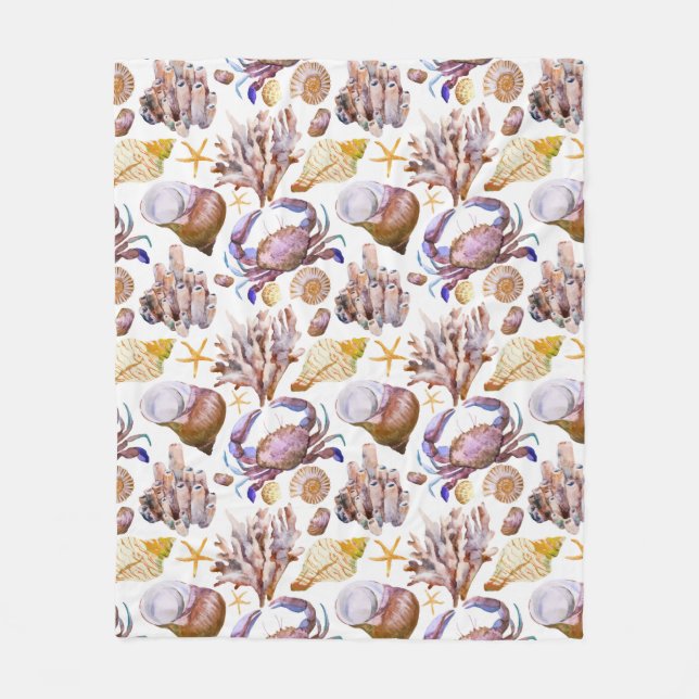 Couverture Polaire Motif 4 de vie marine d'aquarelle (Devant)