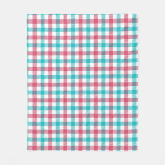 Couverture Polaire Motif à carreaux gingham sarcelle et rose corail r