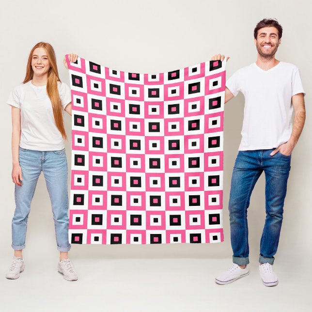 Couverture Polaire Motif à carrés à carreaux rose noir et blanc (Créateur téléchargé)