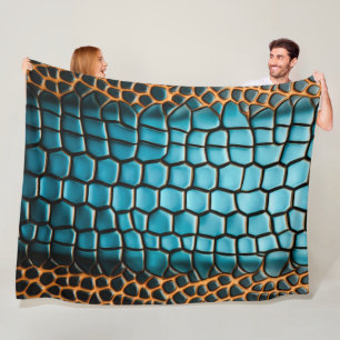 Couverture Polaire Motif à écailles de reptile noir et or turquoise