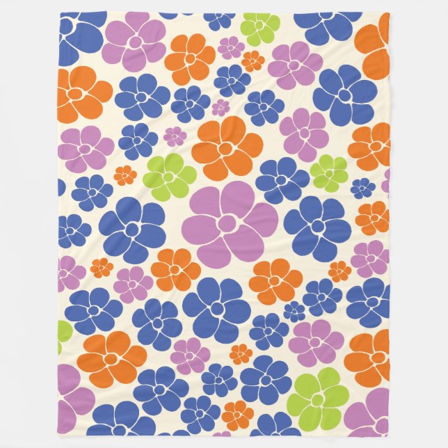 Couverture Polaire Motif à fleurs - Bleu, Orange, Violet, Vert (Devant)
