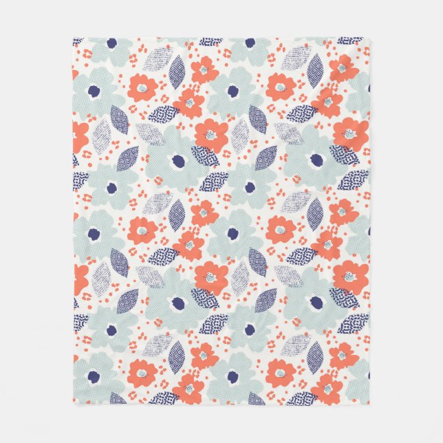 Couverture Polaire Motif à fleurs moderne orange et bleu (Devant)