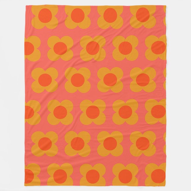 Couverture Polaire Motif à fleurs Retro Mod en Orange (Devant)
